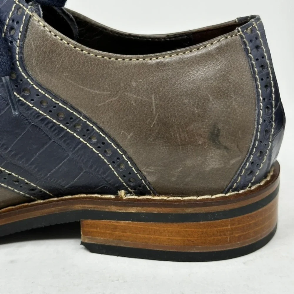 Cole Haan Mens 7.5 M Grey Navy Blue Croc Saddle Oxford Shoes C10293